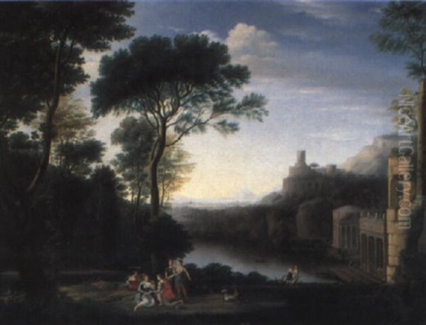 Arkadische Landschaft Oil Painting by Claude Lorrain (Claude Gellee)