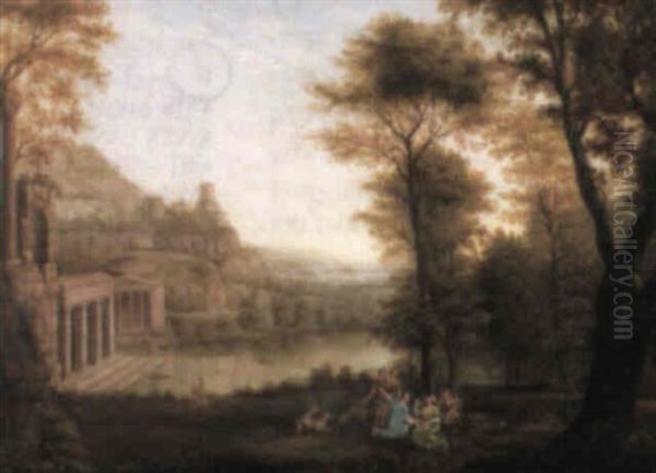 Landscape With An Architectural Capricci And Figures Oil Painting by Claude Lorrain (Claude Gellee)
