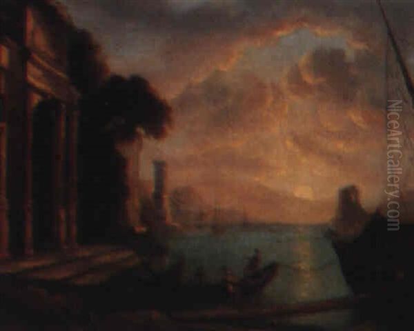 Port Scene At Sunset Oil Painting by Claude Lorrain (Claude Gellee)