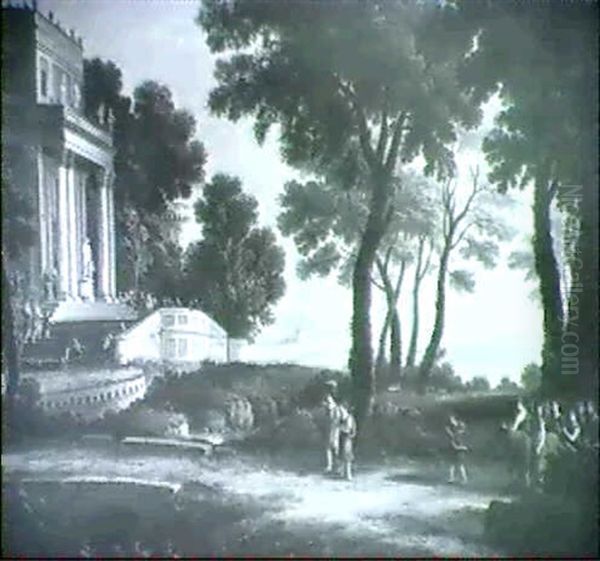 Classical Landscape With Figures Approaching The Temple Of  Diana Oil Painting by Claude Lorrain (Claude Gellee)