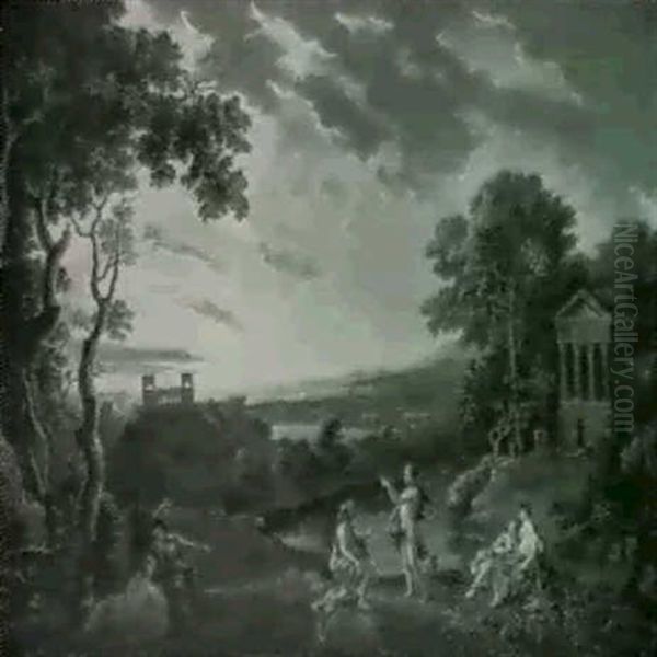 Romantisk Landskab Med Personer Ved En Flod Oil Painting by Claude Lorrain (Claude Gellee)