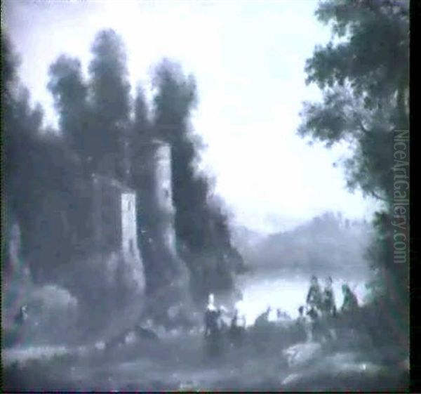 Peasants In A Landscape Oil Painting by Claude Lorrain (Claude Gellee)