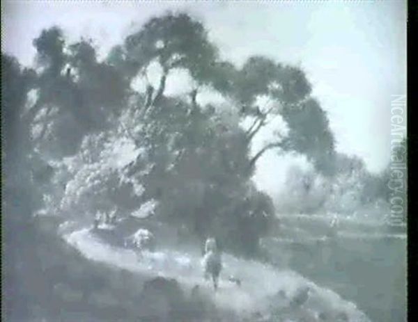 Hirte In Rotem Rock Und Topfhut Auf Einem Maultier Mit Einerherde Schafe Und Einem Schwerbepackten Esel Oil Painting by Claude Lorrain (Claude Gellee)