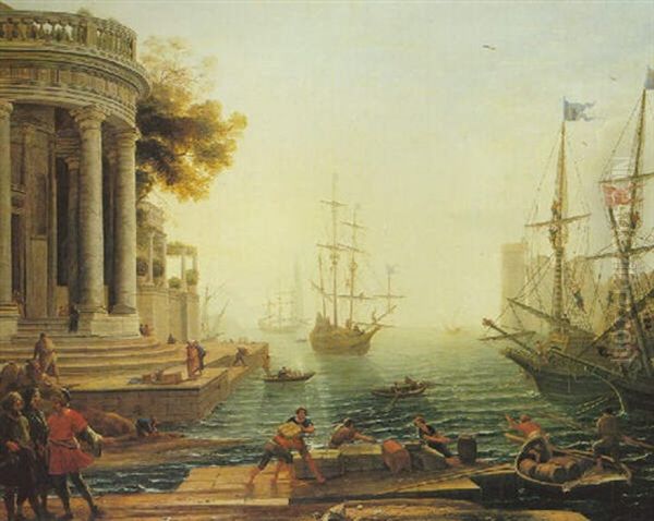 A Seaport At Sunset With Figures Oil Painting by Claude Lorrain (Claude Gellee)