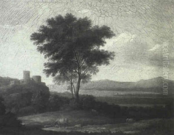 An Italianate Landscape With Cattle Oil Painting by Claude Lorrain (Claude Gellee)