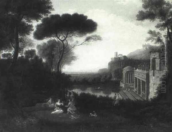 Figures In An Arcadian Landscape Oil Painting by Claude Lorrain (Claude Gellee)