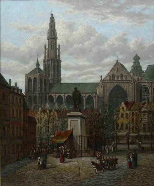 'antwerp' Cathedral Oil Painting by Alfred Bentley
