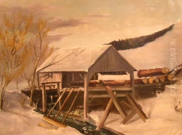 Logging Mill At Three Corners Near Sherburne, New York Oil Painting by Augustus Bentley