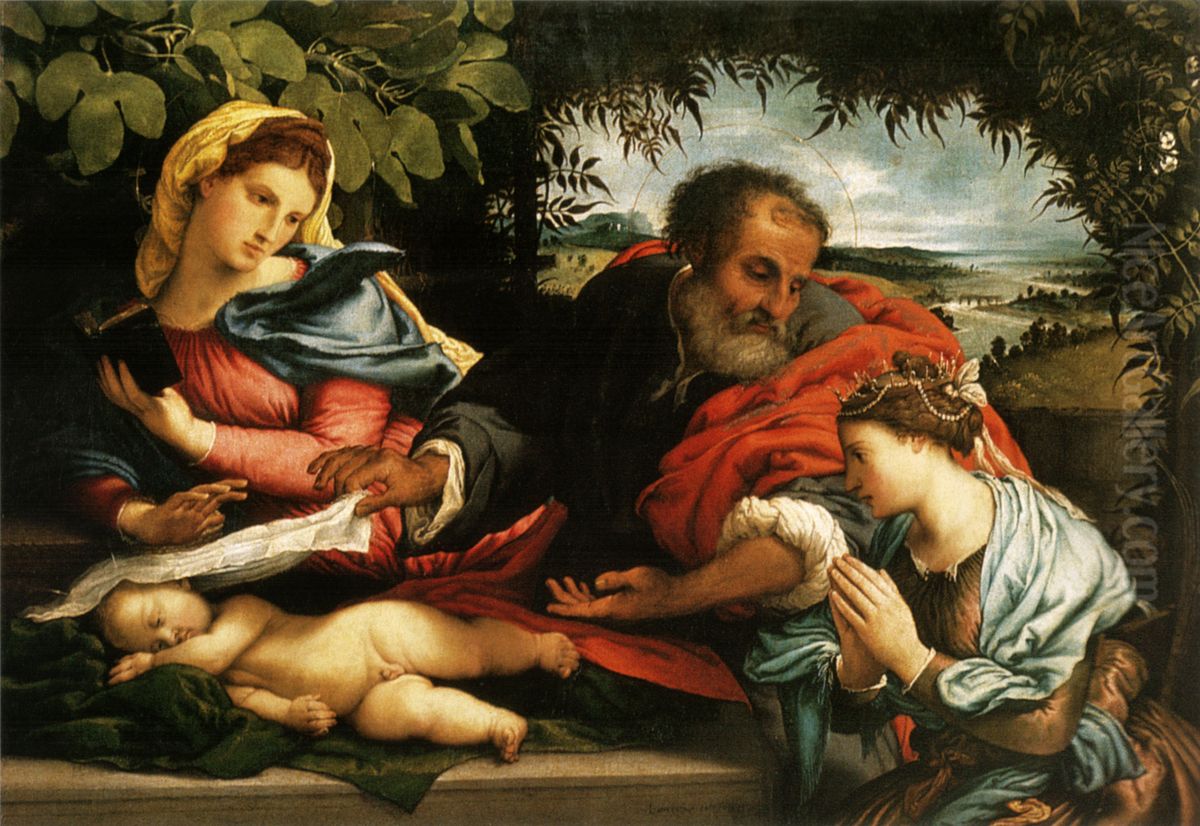 The Holy Family With Saint Catherine Of Alexandria Oil Painting by Lorenzo Lotto