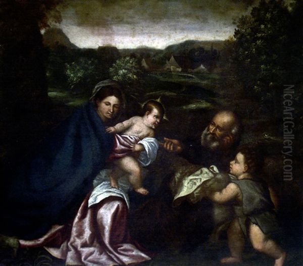 Sainte Famille Avec Saint Jean Baptiste Oil Painting by Lorenzo Lotto