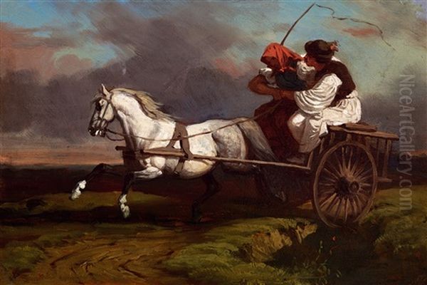 The Wagon Is Running (courting) Oil Painting by Karoly Lotz