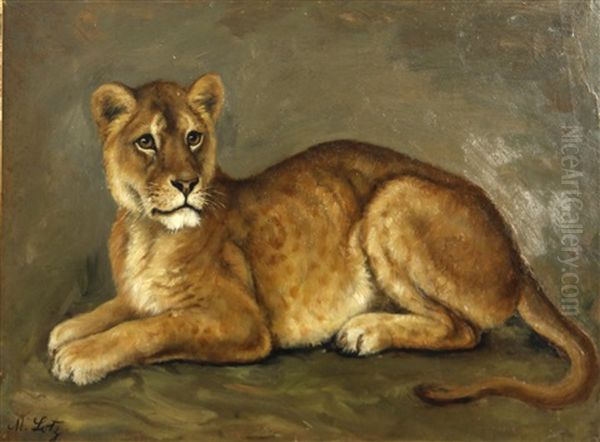 Lioness; Two Dogs (2 Works) Oil Painting by Matilda Lotz