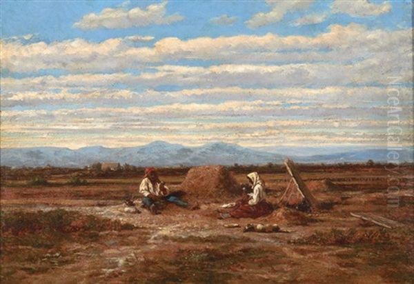 Paysage De Provence Avec Deux Paysans Oil Painting by Emile Loubon