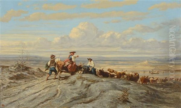 La Transhumance, Vallee De La Durance (?) Oil Painting by Emile Loubon