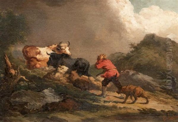 Fuyons Avant La Tempete Oil Painting by Emile Loubon