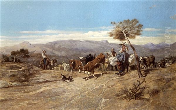 Retour De Troupeau Oil Painting by Emile Loubon