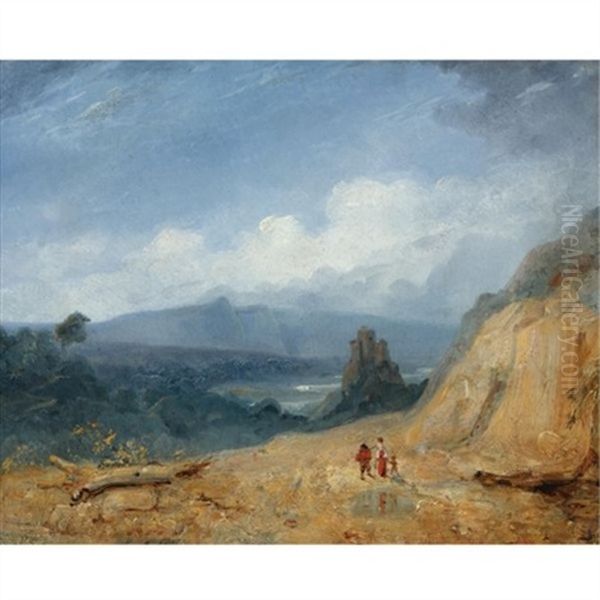 Travellers On A Mountain Path Oil Painting by Emile Loubon