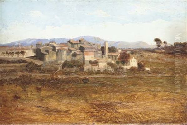Village (+ Pinede, Verso) Oil Painting by Emile Loubon