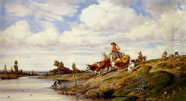 Le Passage Du Gue Oil Painting by Emile Loubon