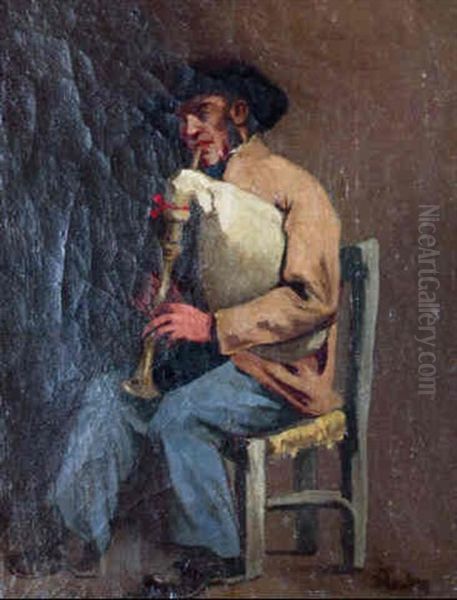 Le Joueur De Cornemuse Oil Painting by Emile Loubon