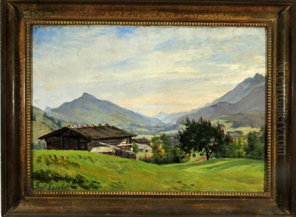 Almhutte Mit Blick In Die Weite Schweizer Bergwelt Bei Chateau-d'oex Oil Painting by Paul Louchet