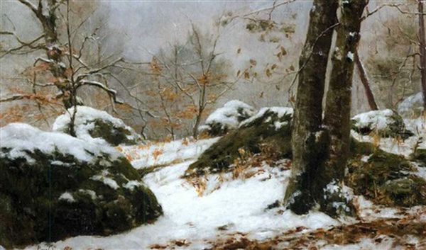 Paysage Enneige A Fontainebleau Oil Painting by Paul Louchet