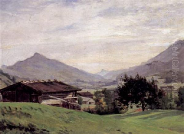 Vallee De Chateau D'oex Oil Painting by Paul Louchet