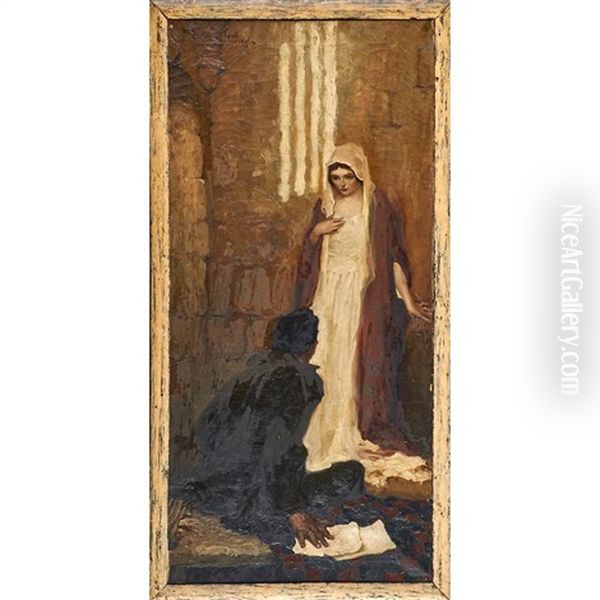 Gentleman Seated Before A Woman Oil Painting by Walt S. Louderback