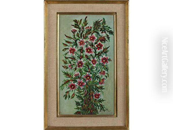 Fleurs Rouges Sur Fond Vert Oil Painting by Seraphine De Senlis