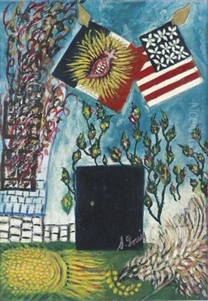 Les Drapeaux Americains Et Francais Avec Le Sacre-coeur Oil Painting by Seraphine De Senlis