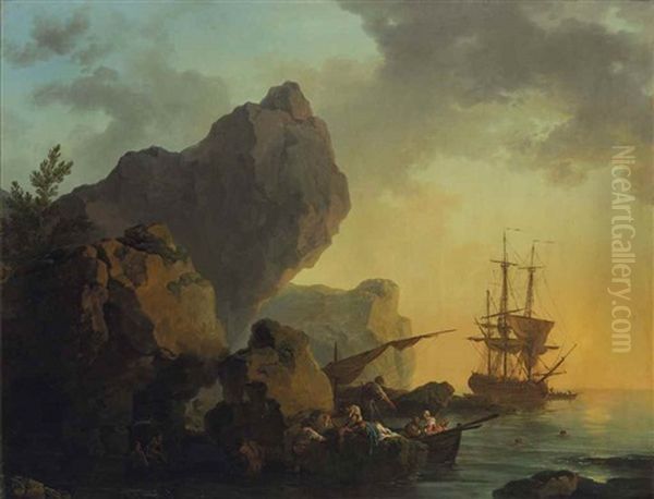 Une Marine Au Soleil Couchant Oil Painting by Philip James de Loutherbourg