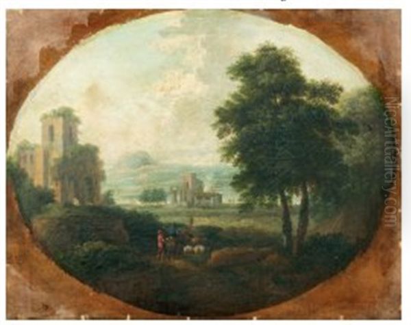 Berger Et Son Troupeau Dans Un Paysage Domine Par Des Ruines Oil Painting by Philip James de Loutherbourg