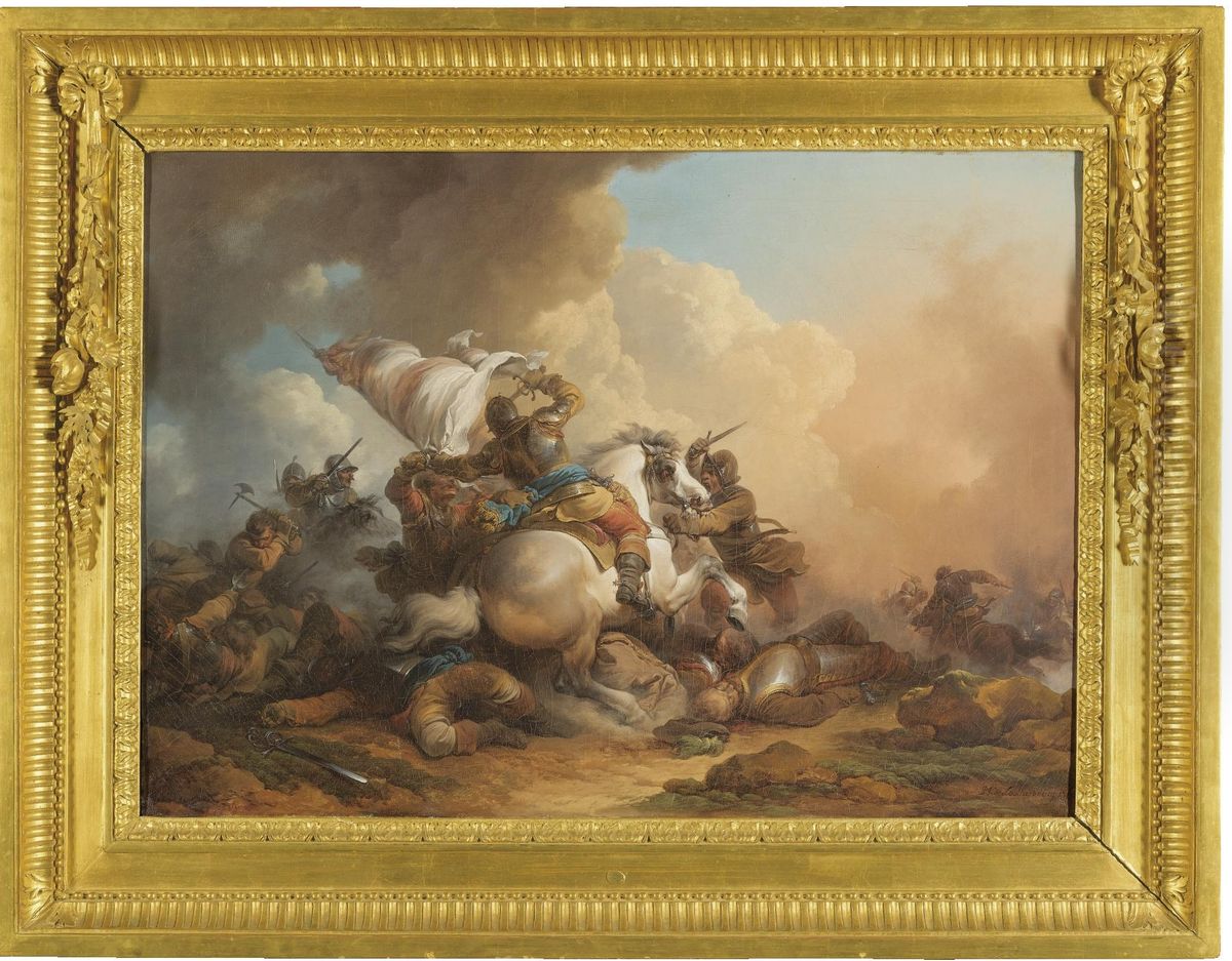 A Cavalry Battle Oil Painting by Philip James de Loutherbourg