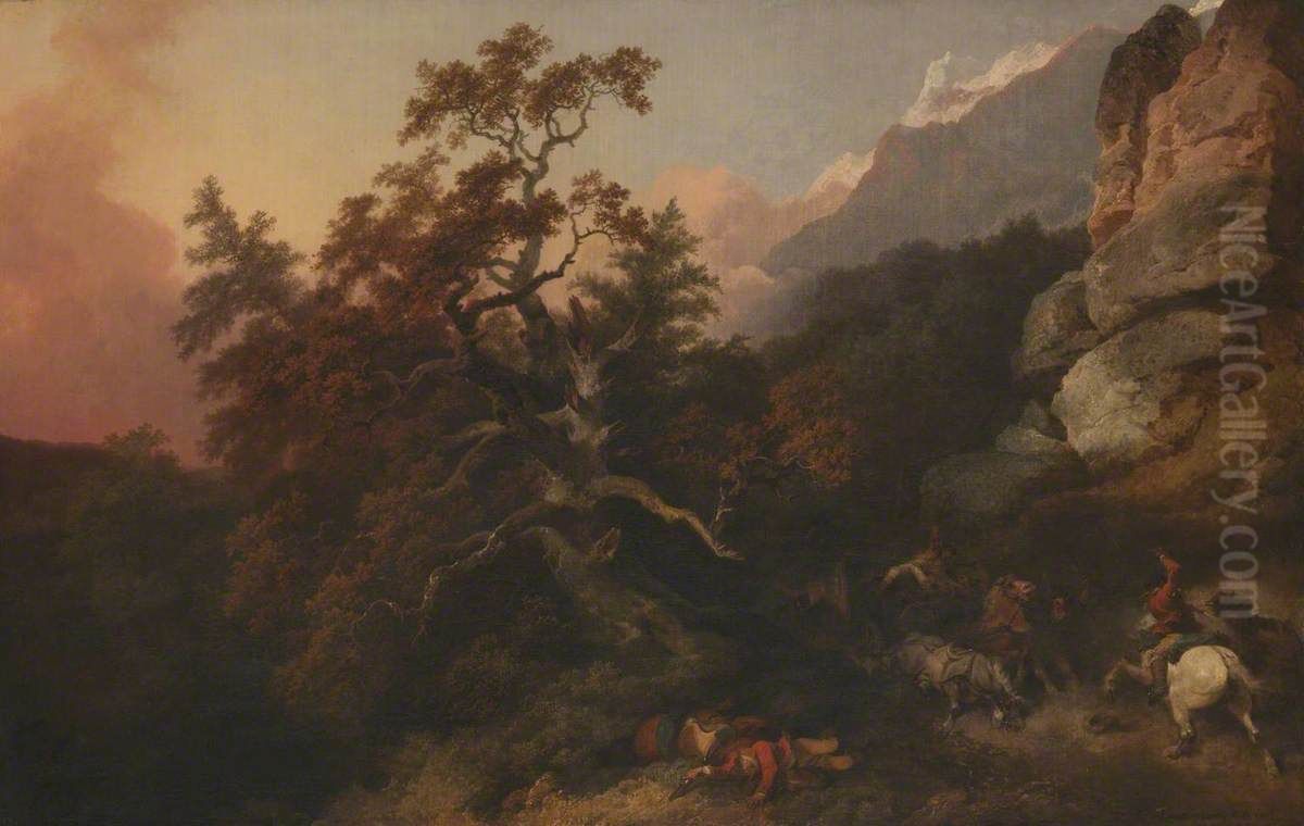 Travellers Attacked By Banditti Oil Painting by Philip James de Loutherbourg