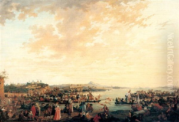 A Coastal Landscape With Num- Erous Figures, Said To Be The Fete Of The Tunny Fishers At Marseilles Oil Painting by Philip James de Loutherbourg