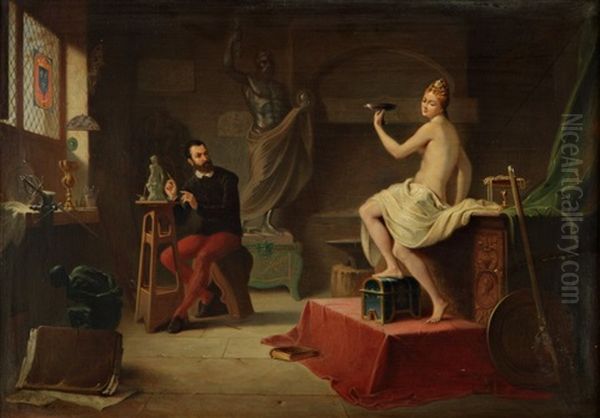 L'atelier Du Sculpteur (cellini) Oil Painting by Jean Baptiste Victor Loutrel
