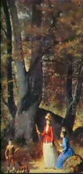 Sous-bois Anime A Barbizon Oil Painting by Jean Baptiste Victor Loutrel