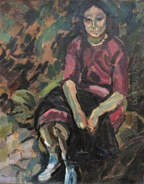 Jeune Fille Assise Oil Painting by Maurice Albert Loutreuil
