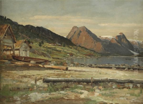 Landskap Fra Fjordland Oil Painting by Hans Lovaas