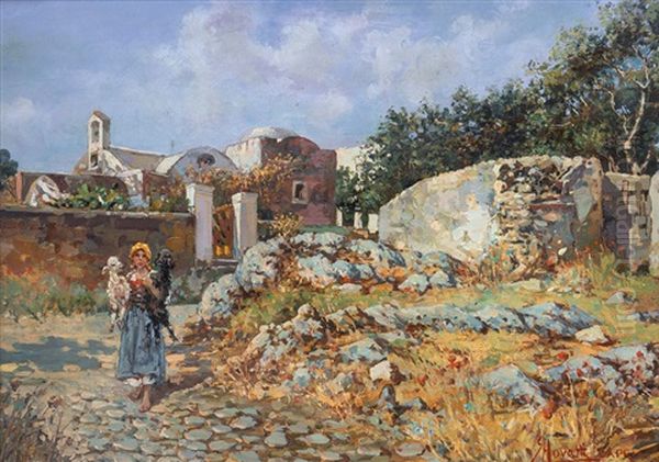 Pastorella A Capri Oil Painting by Augusto Lovatti