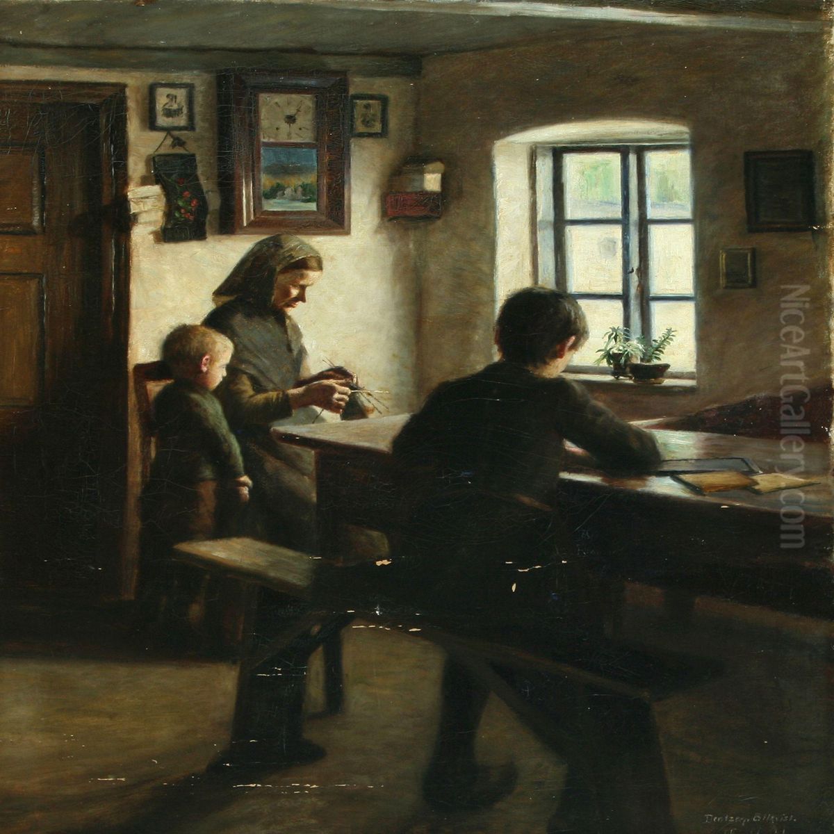 Interior Oil Painting by Fritz Johannes Bentzen-Bilkvist