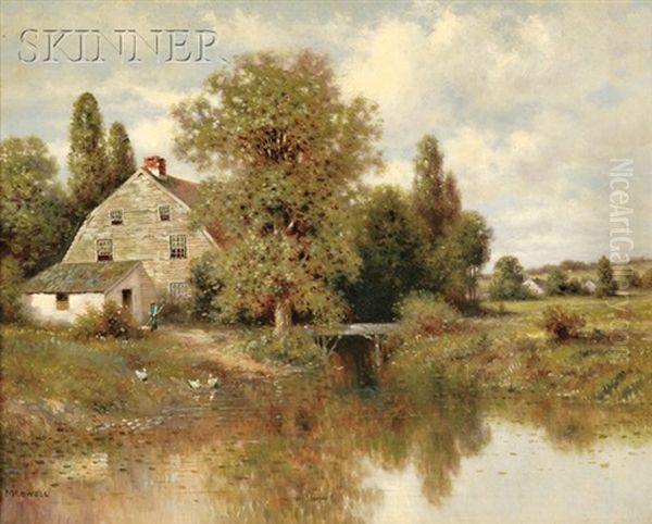 Landscape With House By A Duck Pond Oil Painting by Milton H. Lowell