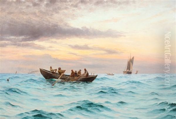 Fishermen Pulling In Nets In Oresund Oil Painting by Holger Luebbers