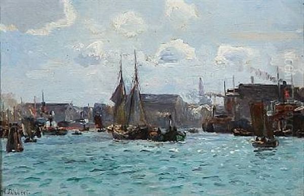 Traffic In Copenhagen Harbour Oil Painting by Holger Luebbers