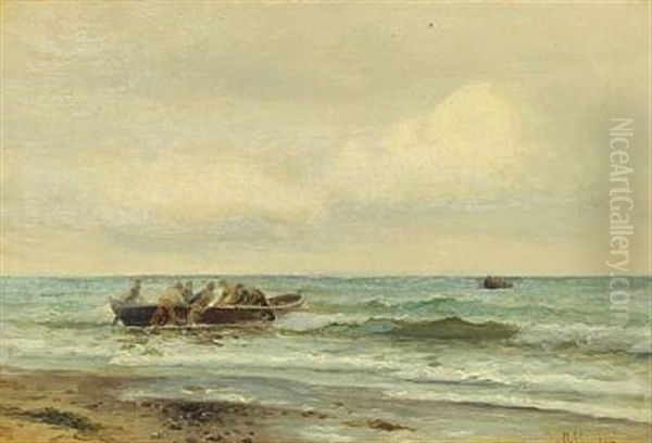 Fishemen Going Out At Sea Oil Painting by Holger Luebbers
