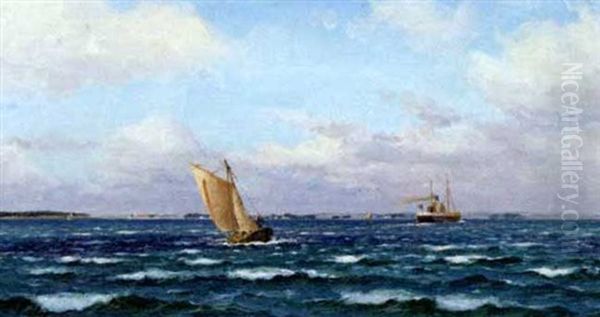 Skibe Ud For Kysten Oil Painting by Holger Luebbers