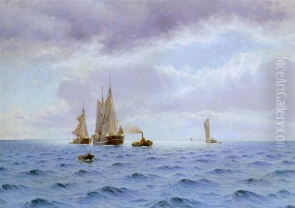 Marine Med Sejl- Og Motorskibe Oil Painting by Holger Luebbers