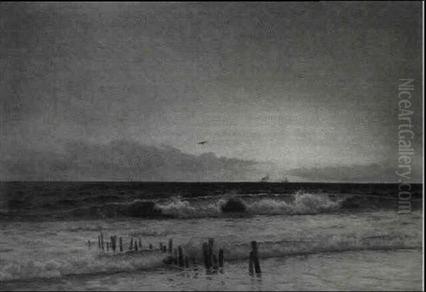 Solnedgang Over Havet Oil Painting by Holger Luebbers