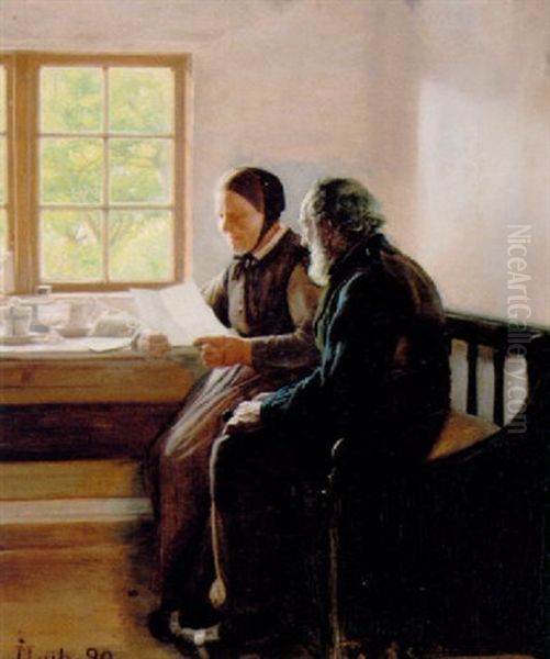 Gode Nyheder Oil Painting by John Leopold Luebschitz