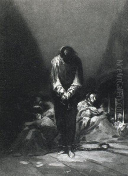 Figures In Prison Oil Painting by Eugenio Lucas Velazquez